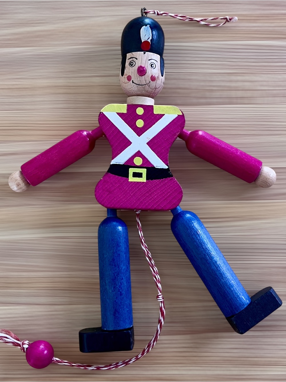 VTG Wood Pull-String Toy Soldier Ornament Austria
